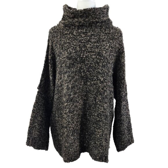 Free People She's All That Brown Black Alpaca Fuzzy Mock Neck Oversized Sweater - Picture 1 of 9